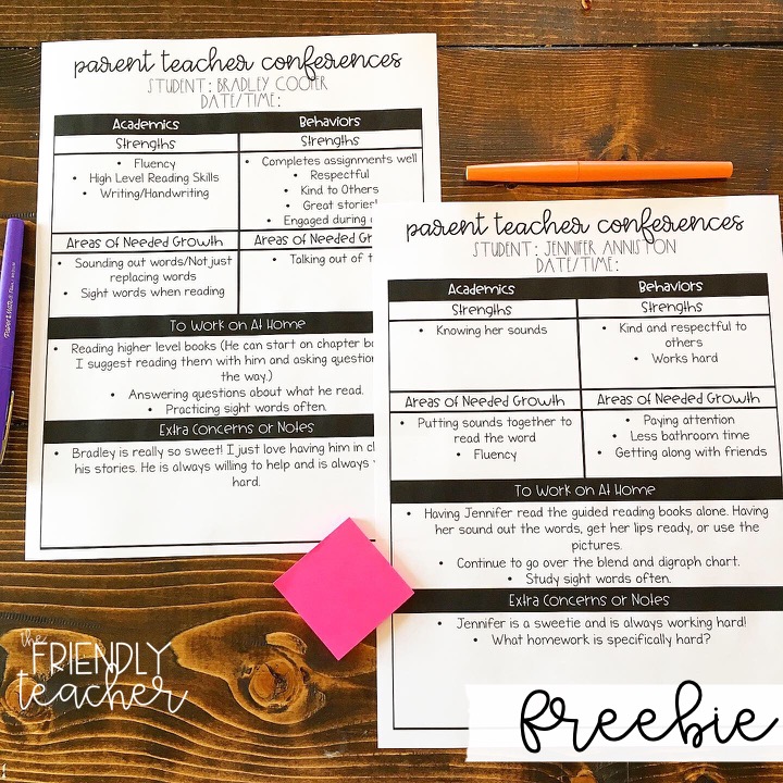 Freebies and Tips for Parent Teacher Conferences 